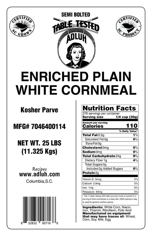 Adluh Plain White Corn Meal - 25 pound bag